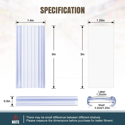 100Pcs Wire Shelf Label Holders with 100Pcs Label Paper Inserts, Plastic Wire Rack Label Holder Compatible with Metro and Nexel 1-1/4in Shelves, Label Area 3in Lx1.25in H