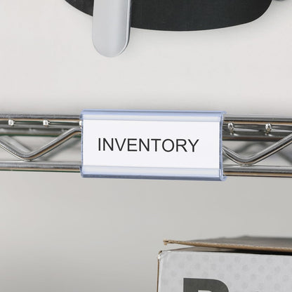 100Pcs Wire Shelf Label Holders with 100Pcs Label Paper Inserts, Plastic Wire Rack Label Holder Compatible with Metro and Nexel 1-1/4in Shelves, Label Area 3in Lx1.25in H