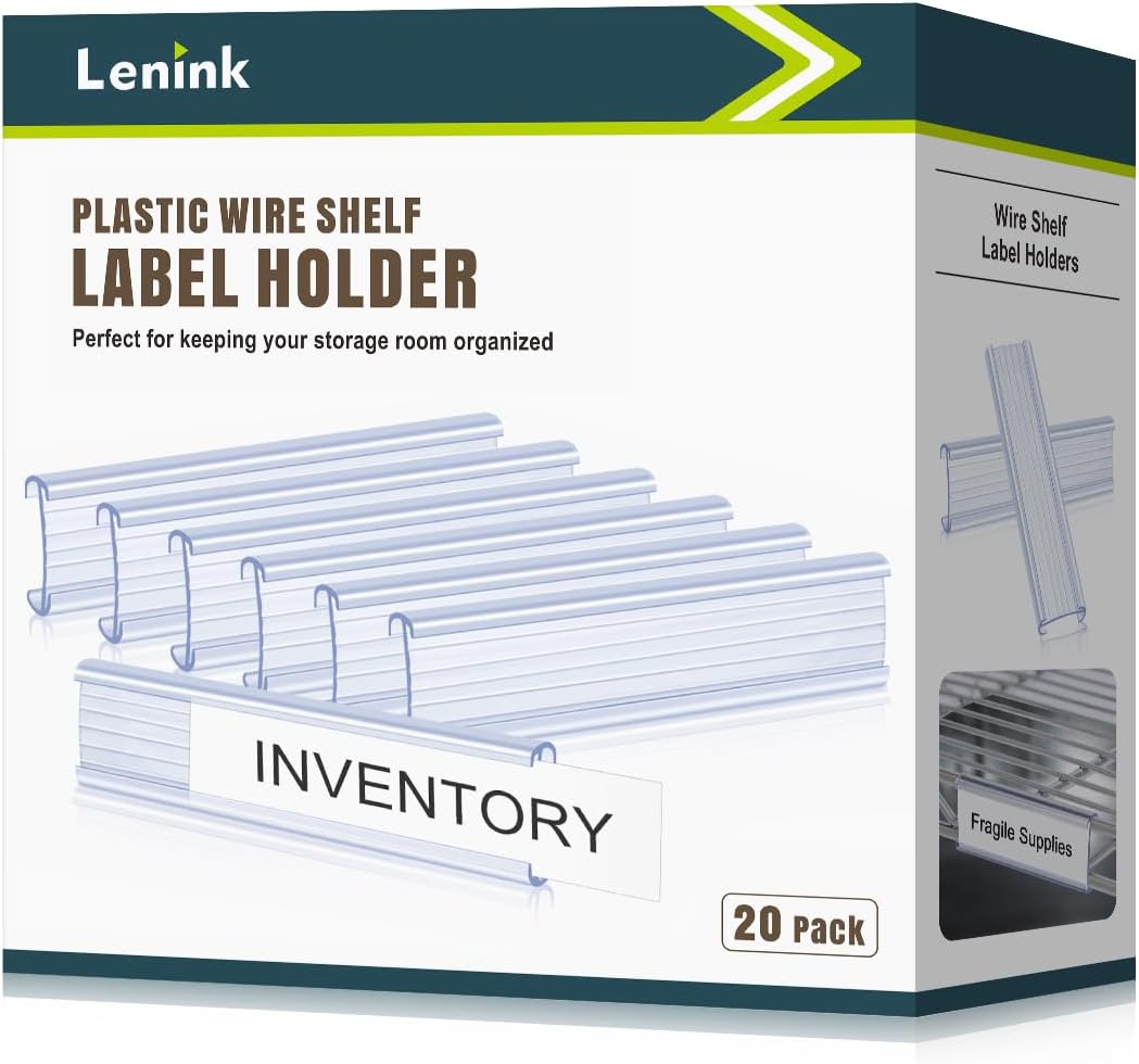 100Pcs Wire Shelf Label Holders with 100Pcs Label Paper Inserts, Plastic Wire Rack Label Holder Compatible with Metro and Nexel 1-1/4in Shelves, Label Area 3in Lx1.25in H