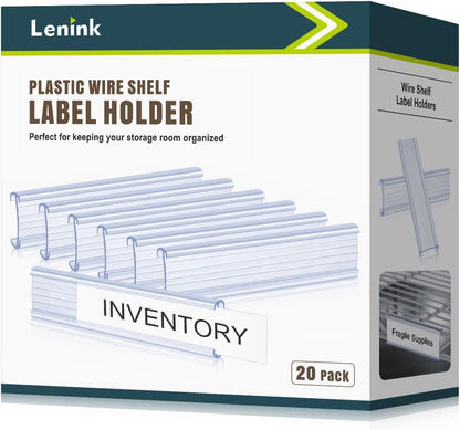 100Pcs Wire Shelf Label Holders with 100Pcs Label Paper Inserts, Plastic Wire Rack Label Holder Compatible with Metro and Nexel 1-1/4in Shelves, Label Area 3in Lx1.25in H