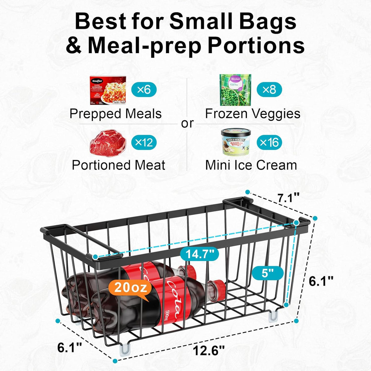 Freezer Organizer Bins - Storage Baskets for 5 to 7 Cu.Ft | Easy Access Handles, Steel Wire Baskets, Vertical Storage for Frozen Food, Sorts Meat, Vegetables and Small Packages, Home