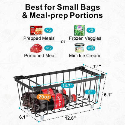 Freezer Organizer Bins - Storage Baskets for 5 to 7 Cu.Ft | Easy Access Handles, Steel Wire Baskets, Vertical Storage for Frozen Food, Sorts Meat, Vegetables and Small Packages, Home