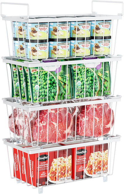 Freezer Organizer Bins - Storage Baskets for 5 to 7 Cu.Ft | Easy Access Handles, Steel Wire Baskets, Vertical Storage for Frozen Food, Sorts Meat, Vegetables and Small Packages, Home