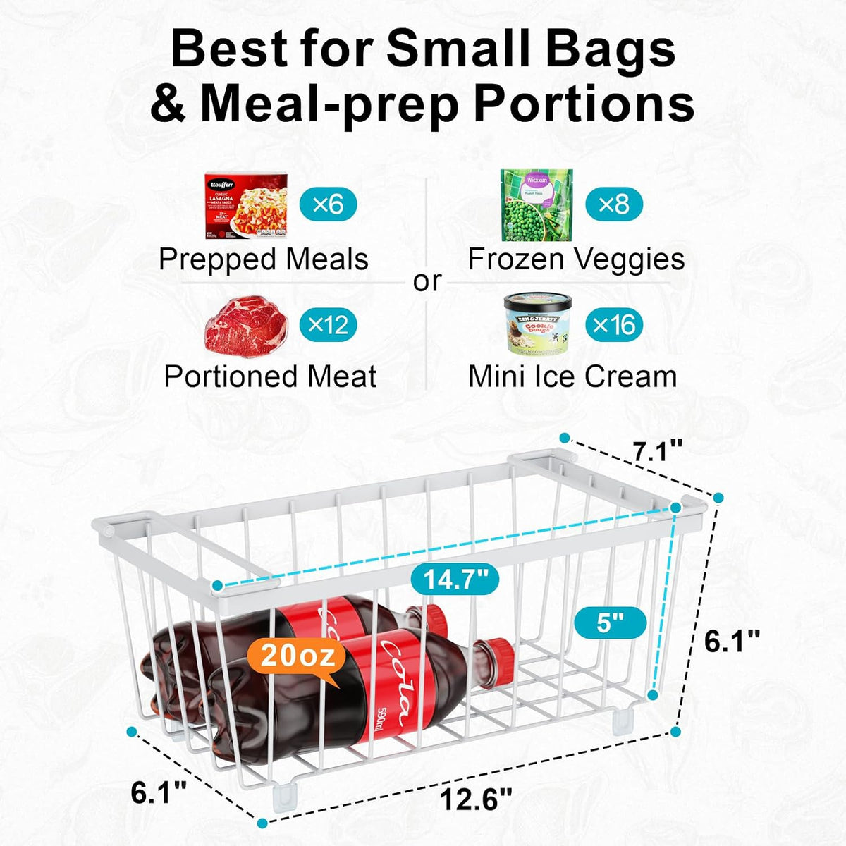 Freezer Organizer Bins - Storage Baskets for 5 to 7 Cu.Ft | Easy Access Handles, Steel Wire Baskets, Vertical Storage for Frozen Food, Sorts Meat, Vegetables and Small Packages, Home