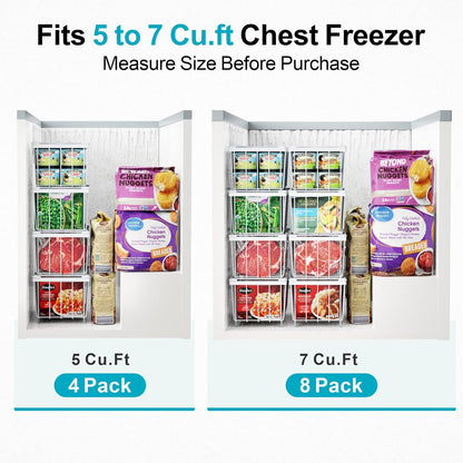 Freezer Organizer Bins - Storage Baskets for 5 to 7 Cu.Ft | Easy Access Handles, Steel Wire Baskets, Vertical Storage for Frozen Food, Sorts Meat, Vegetables and Small Packages, Home