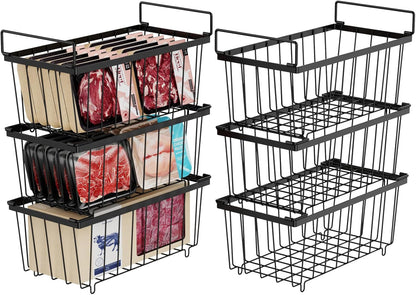 Freezer Organizer Bins - Storage Baskets for 5 to 7 Cu.Ft | Easy Access Handles, Steel Wire Baskets, Vertical Storage for Frozen Food, Sorts Meat, Vegetables and Small Packages, Home