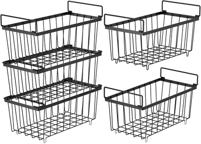 Freezer Organizer Bins - Storage Baskets for 5 to 7 Cu.Ft | Easy Access Handles, Steel Wire Baskets, Vertical Storage for Frozen Food, Sorts Meat, Vegetables and Small Packages, Home