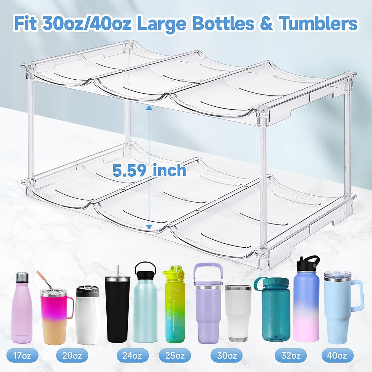 Stackable Water Bottle Organizer for Stanley 40 oz Tumbler, Water Bottle Holder for Cabinet, Pantry Kitchen Organizers and Storage for Stanley Cup Accessories, Tumbler Organizer and Wine Rack, 3Pack