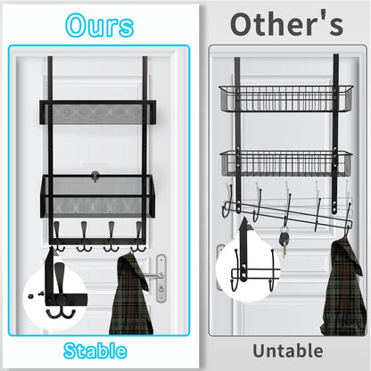 Over The Door Hooks Organizer, Coat Rack Over The Door Storage Hanger Towel Rack, Back of Door Storage Organizer for Bathroom,Bedroom,Kitchen,Office (Black, 3-Tier)