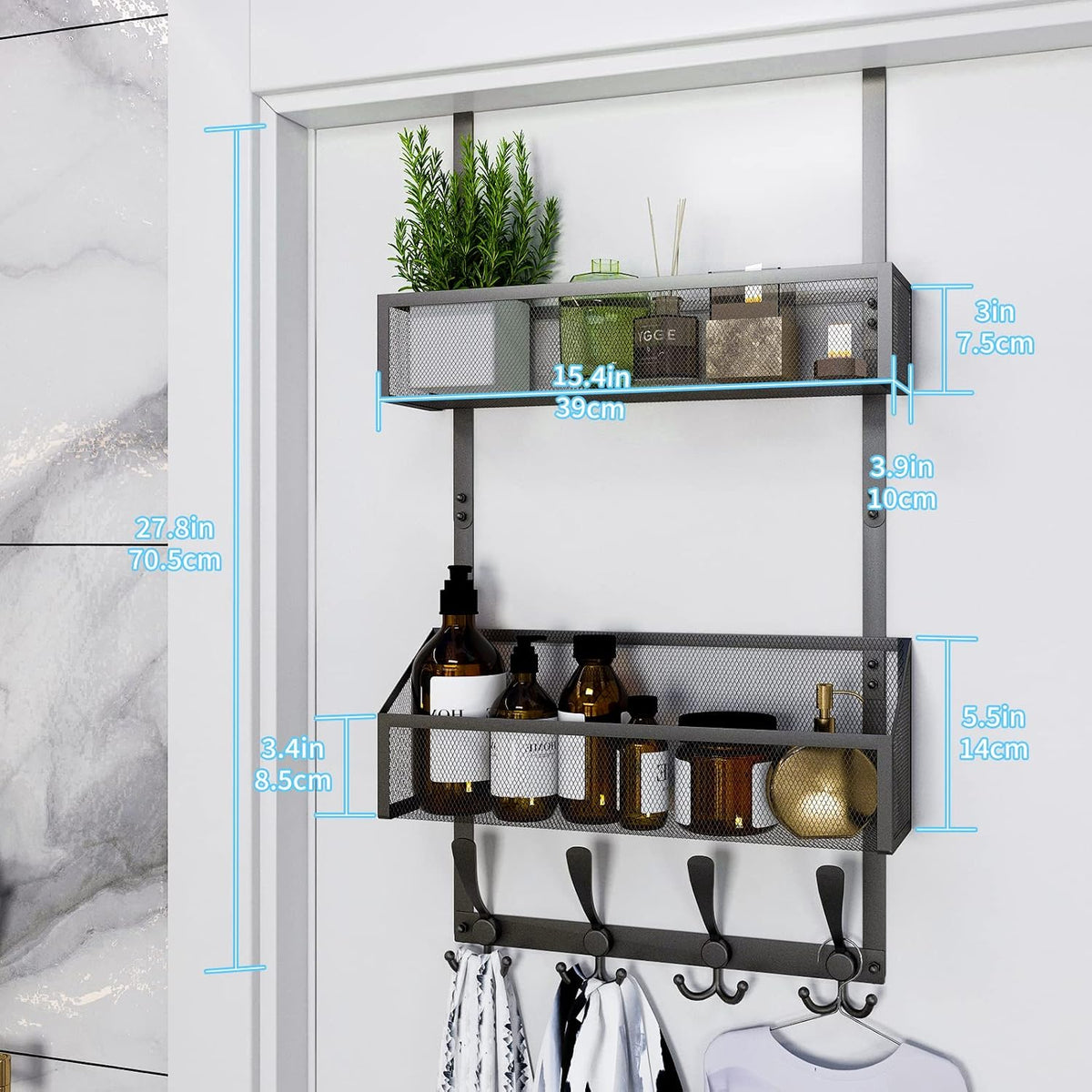 Over The Door Hooks Organizer, Coat Rack Over The Door Storage Hanger Towel Rack, Back of Door Storage Organizer for Bathroom,Bedroom,Kitchen,Office (Black, 3-Tier)