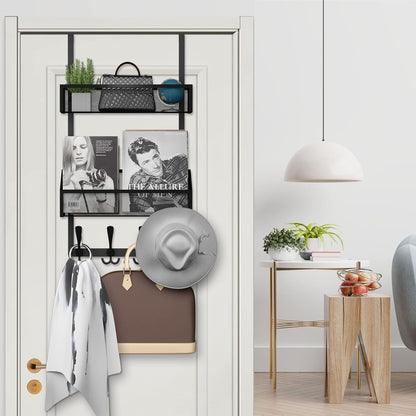 Over The Door Hooks Organizer, Coat Rack Over The Door Storage Hanger Towel Rack, Back of Door Storage Organizer for Bathroom,Bedroom,Kitchen,Office (Black, 3-Tier)