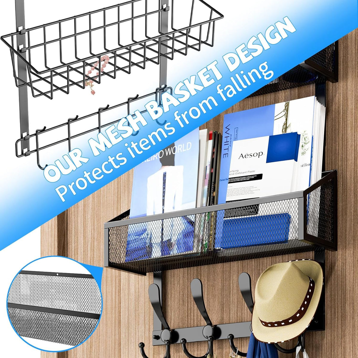 Over The Door Hooks Organizer, Coat Rack Over The Door Storage Hanger Towel Rack, Back of Door Storage Organizer for Bathroom,Bedroom,Kitchen,Office (Black, 3-Tier)