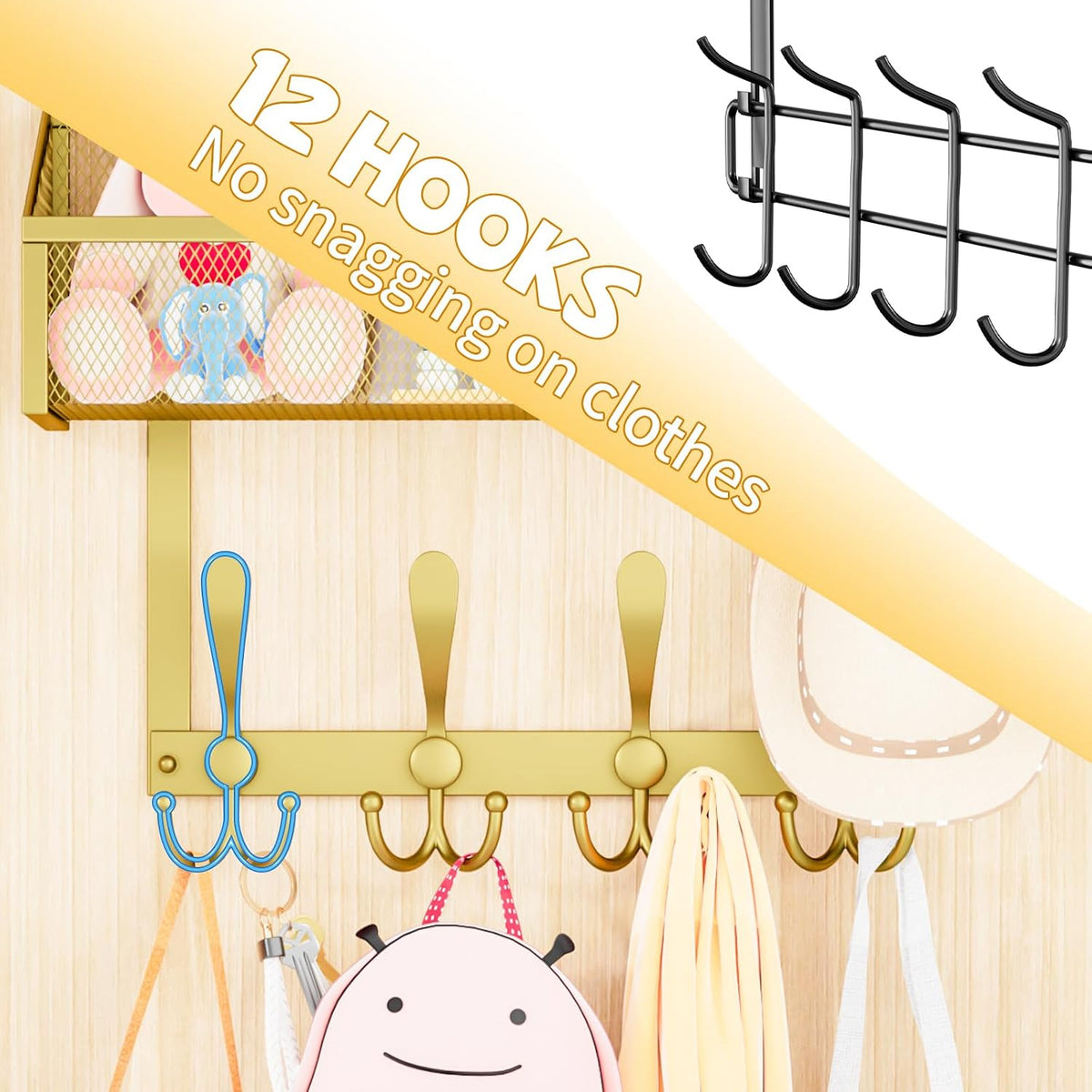 Over The Door Hooks Organizer, Coat Rack Over The Door Storage Hanger Towel Rack, Back of Door Storage Organizer for Bathroom,Bedroom,Kitchen,Office (Black, 3-Tier)