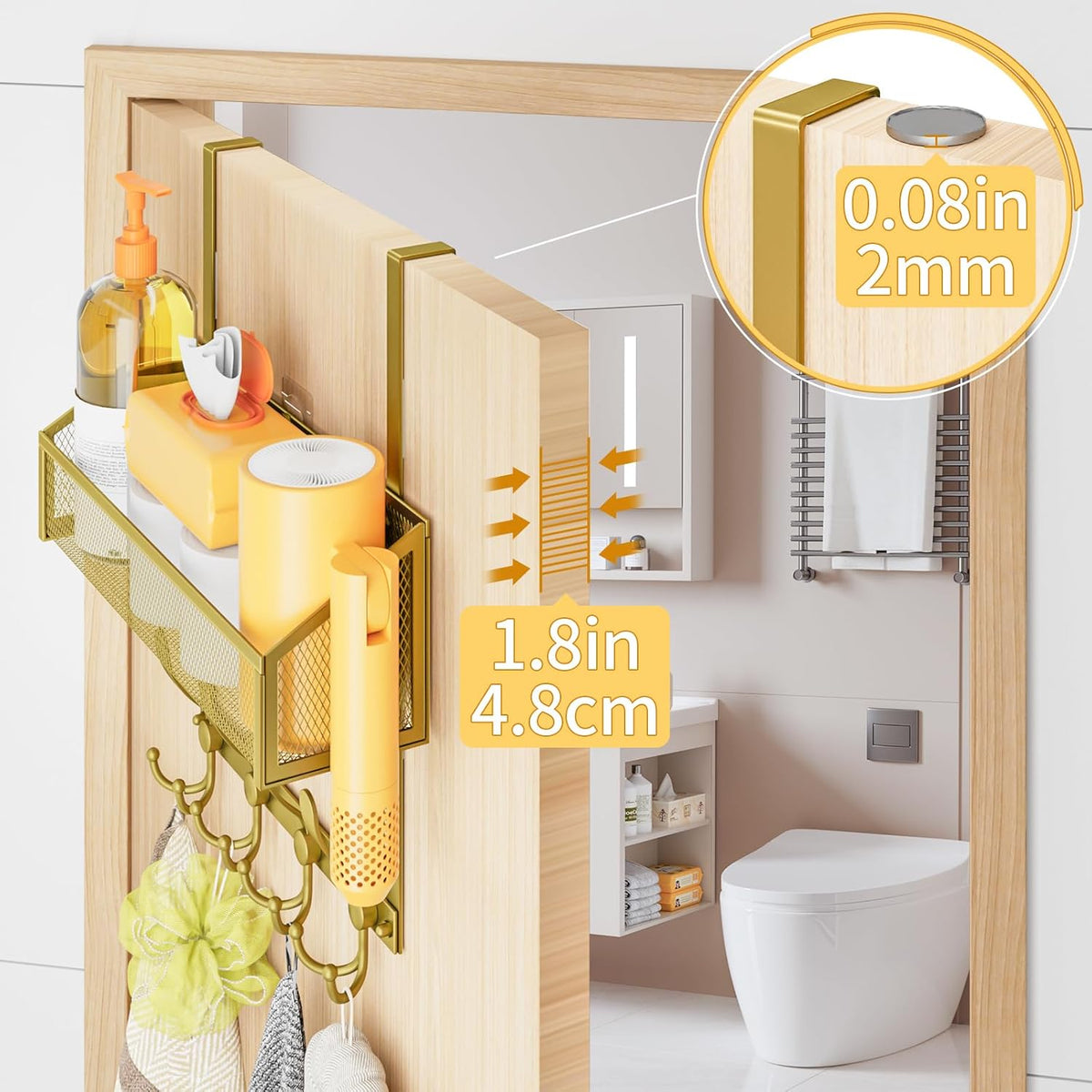 Over The Door Hooks Organizer, Coat Rack Over The Door Storage Hanger Towel Rack, Back of Door Storage Organizer for Bathroom,Bedroom,Kitchen,Office (Black, 3-Tier)