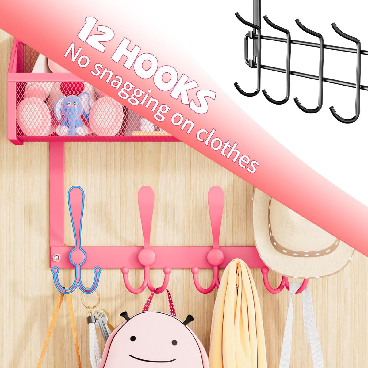 Over The Door Hooks Organizer, Coat Rack Over The Door Storage Hanger Towel Rack, Back of Door Storage Organizer for Bathroom,Bedroom,Kitchen,Office (Black, 3-Tier)