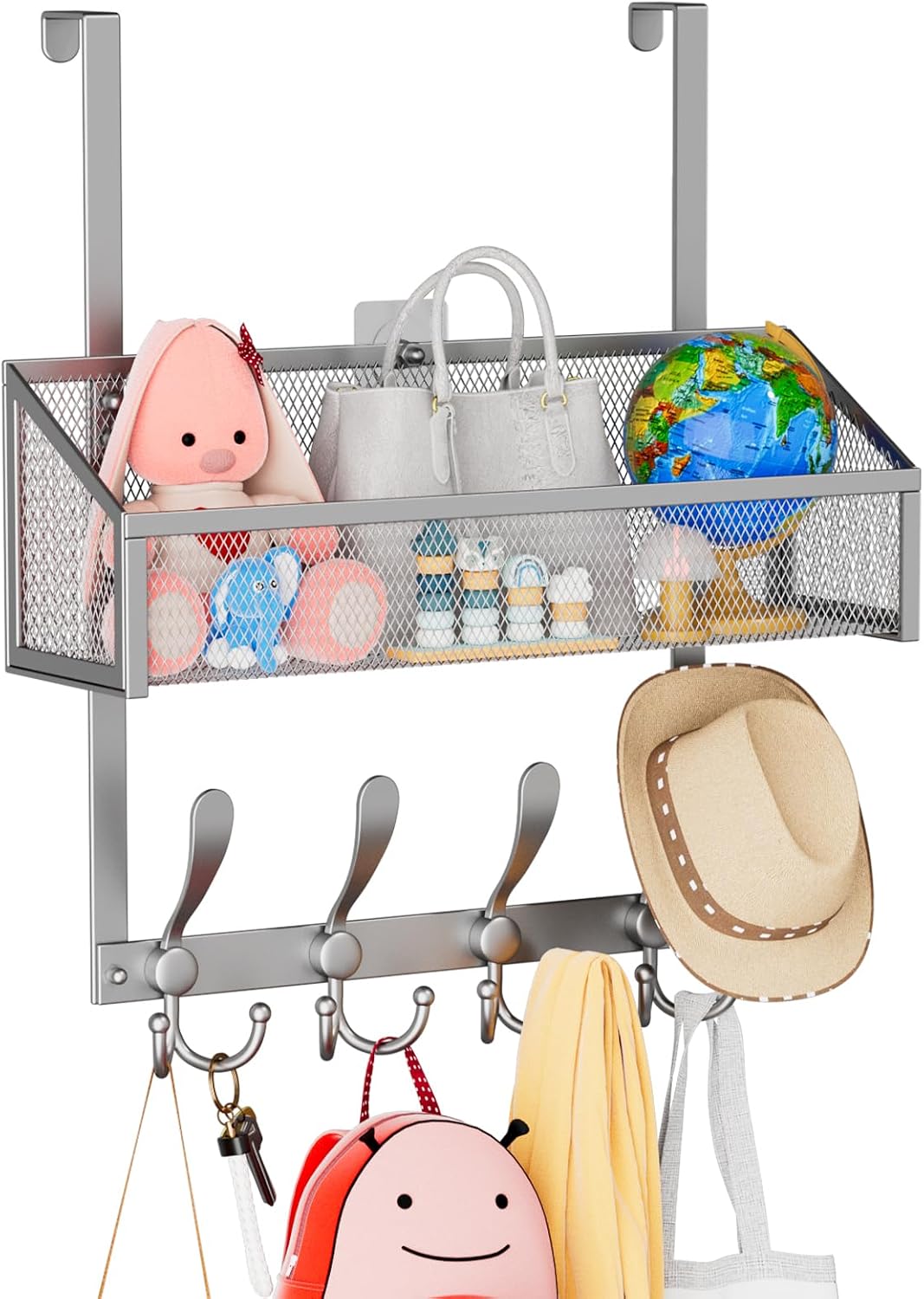 Over The Door Hooks Organizer, Coat Rack Over The Door Storage Hanger Towel Rack, Back of Door Storage Organizer for Bathroom,Bedroom,Kitchen,Office (Black, 3-Tier)