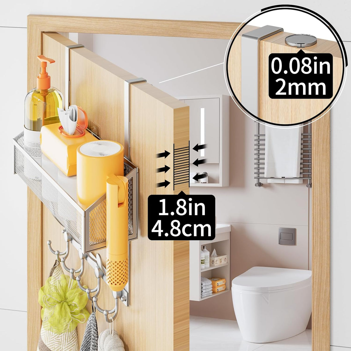 Over The Door Hooks Organizer, Coat Rack Over The Door Storage Hanger Towel Rack, Back of Door Storage Organizer for Bathroom,Bedroom,Kitchen,Office (Black, 3-Tier)