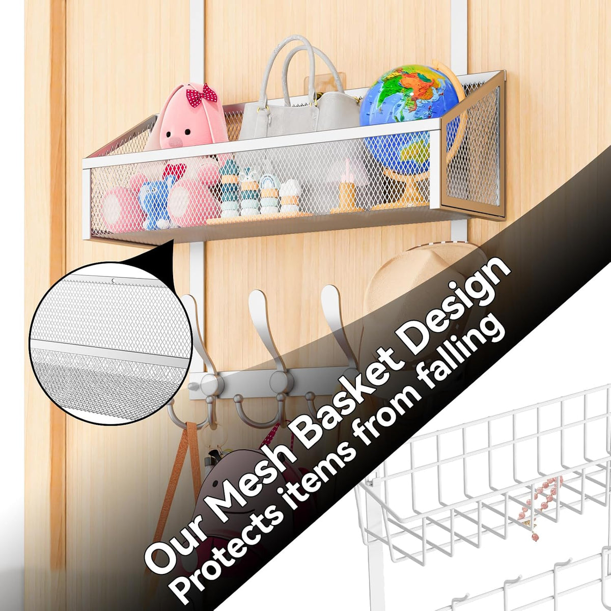 Over The Door Hooks Organizer, Coat Rack Over The Door Storage Hanger Towel Rack, Back of Door Storage Organizer for Bathroom,Bedroom,Kitchen,Office (Black, 3-Tier)