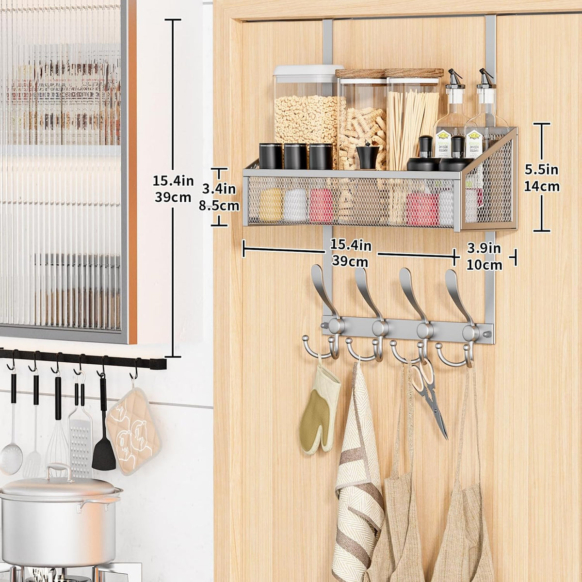 Over The Door Hooks Organizer, Coat Rack Over The Door Storage Hanger Towel Rack, Back of Door Storage Organizer for Bathroom,Bedroom,Kitchen,Office (Black, 3-Tier)