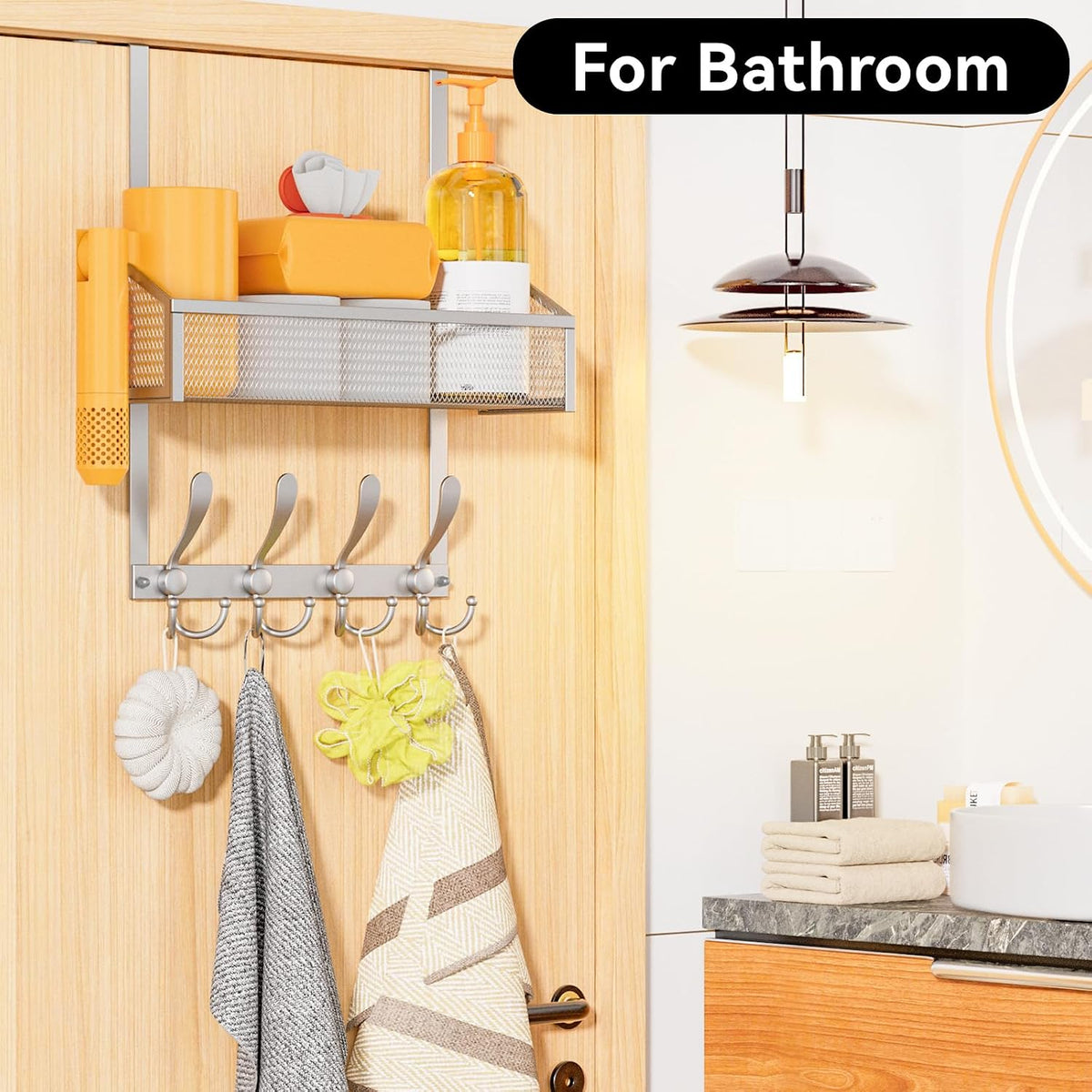 Over The Door Hooks Organizer, Coat Rack Over The Door Storage Hanger Towel Rack, Back of Door Storage Organizer for Bathroom,Bedroom,Kitchen,Office (Black, 3-Tier)