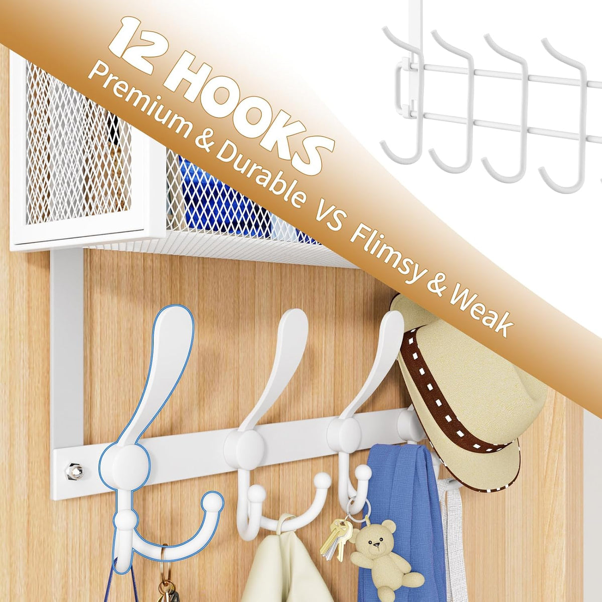 Over The Door Hooks Organizer, Coat Rack Over The Door Storage Hanger Towel Rack, Back of Door Storage Organizer for Bathroom,Bedroom,Kitchen,Office (Black, 3-Tier)