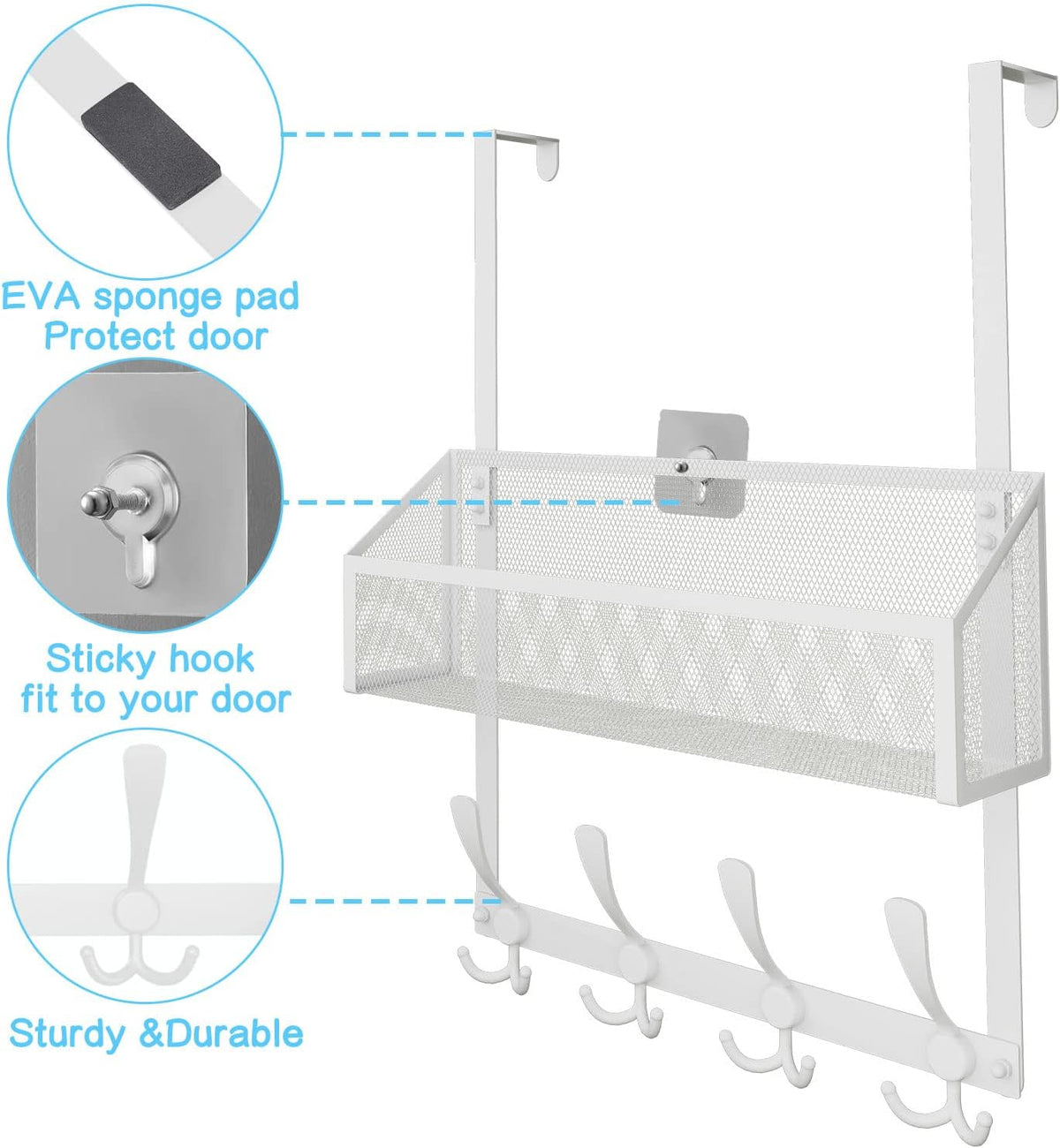 Over The Door Hooks Organizer, Coat Rack Over The Door Storage Hanger Towel Rack, Back of Door Storage Organizer for Bathroom,Bedroom,Kitchen,Office (Black, 3-Tier)