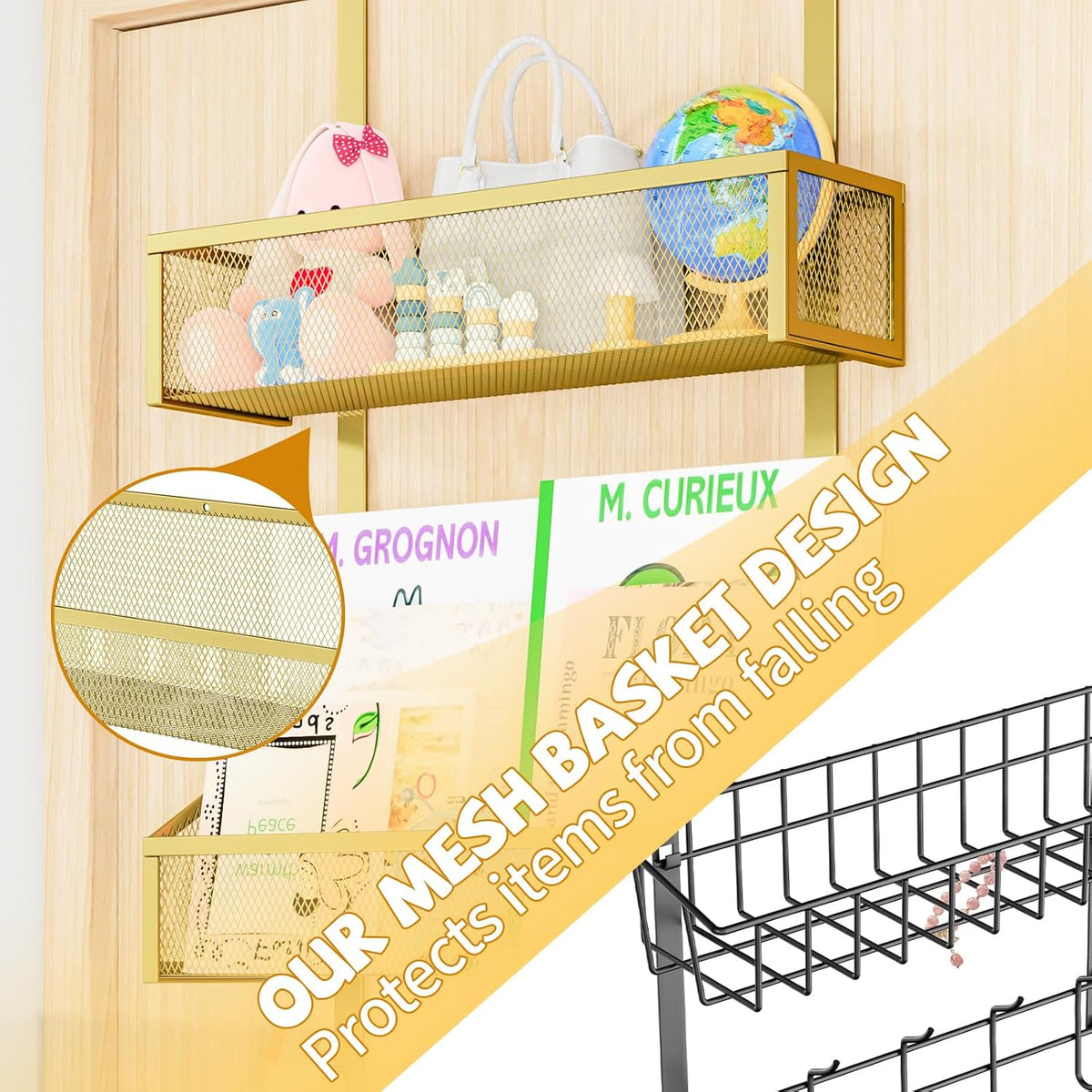 Over The Door Hooks Organizer, Coat Rack Over The Door Storage Hanger Towel Rack, Back of Door Storage Organizer for Bathroom,Bedroom,Kitchen,Office (Black, 3-Tier)