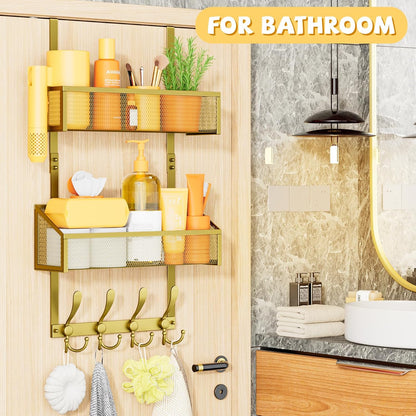 Over The Door Hooks Organizer, Coat Rack Over The Door Storage Hanger Towel Rack, Back of Door Storage Organizer for Bathroom,Bedroom,Kitchen,Office (Black, 3-Tier)