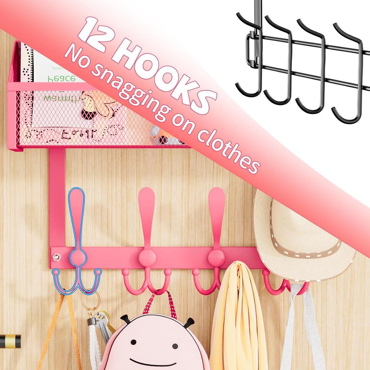 Over The Door Hooks Organizer, Coat Rack Over The Door Storage Hanger Towel Rack, Back of Door Storage Organizer for Bathroom,Bedroom,Kitchen,Office (Black, 3-Tier)