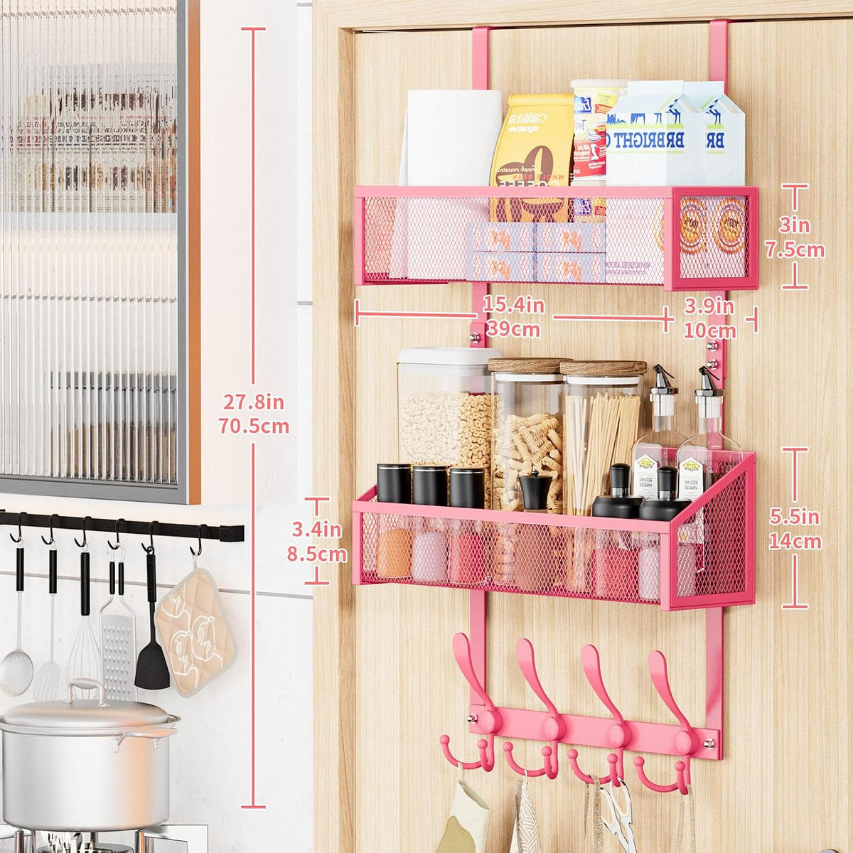Over The Door Hooks Organizer, Coat Rack Over The Door Storage Hanger Towel Rack, Back of Door Storage Organizer for Bathroom,Bedroom,Kitchen,Office (Black, 3-Tier)