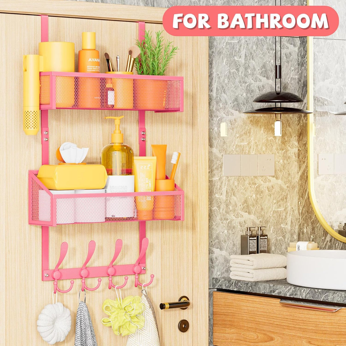 Over The Door Hooks Organizer, Coat Rack Over The Door Storage Hanger Towel Rack, Back of Door Storage Organizer for Bathroom,Bedroom,Kitchen,Office (Black, 3-Tier)