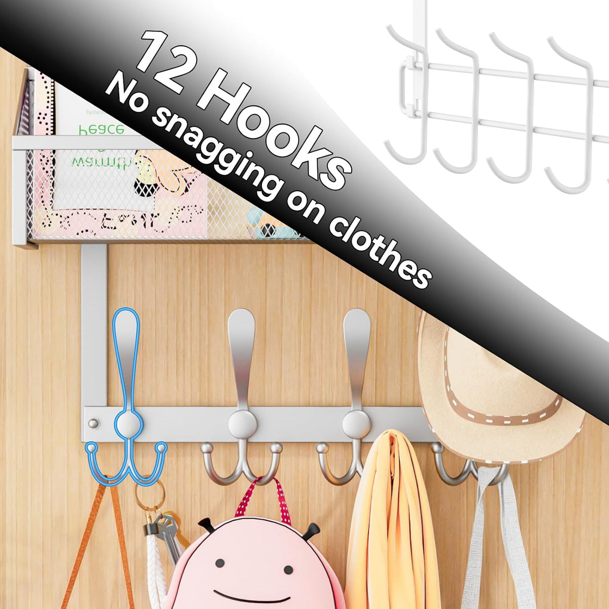 Over The Door Hooks Organizer, Coat Rack Over The Door Storage Hanger Towel Rack, Back of Door Storage Organizer for Bathroom,Bedroom,Kitchen,Office (Black, 3-Tier)