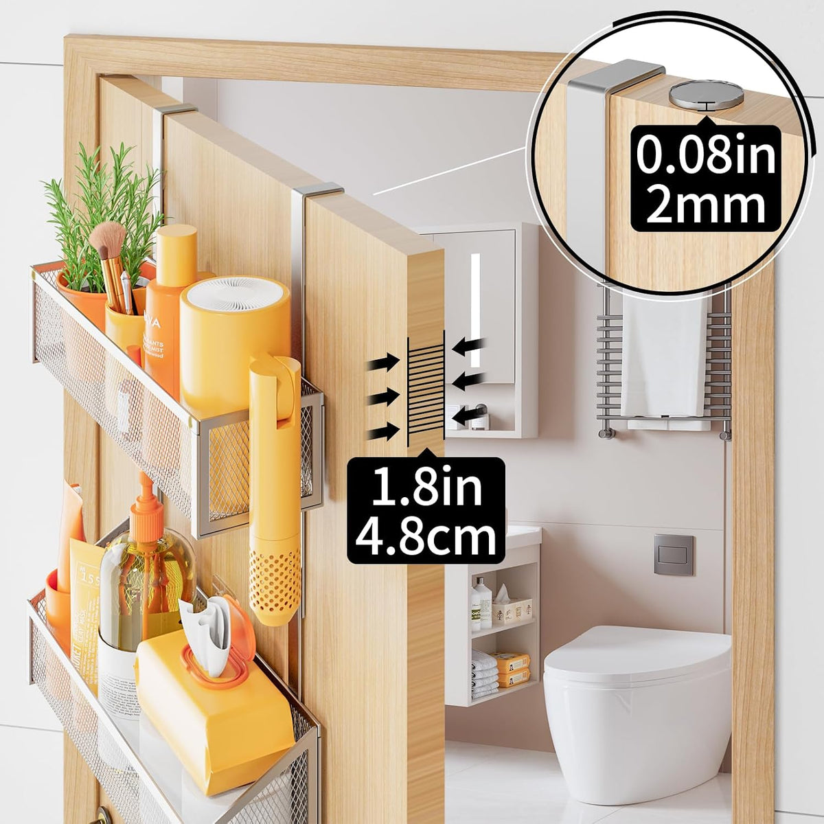 Over The Door Hooks Organizer, Coat Rack Over The Door Storage Hanger Towel Rack, Back of Door Storage Organizer for Bathroom,Bedroom,Kitchen,Office (Black, 3-Tier)