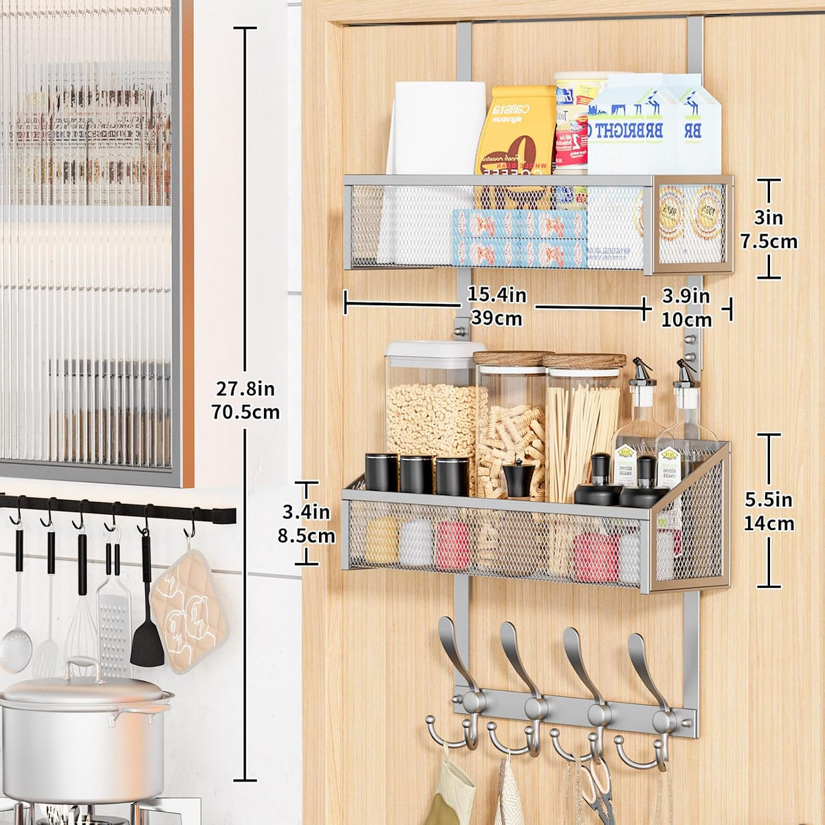 Over The Door Hooks Organizer, Coat Rack Over The Door Storage Hanger Towel Rack, Back of Door Storage Organizer for Bathroom,Bedroom,Kitchen,Office (Black, 3-Tier)