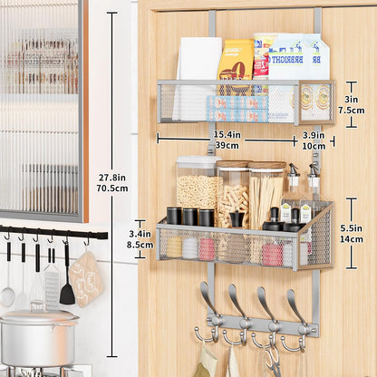Over The Door Hooks Organizer, Coat Rack Over The Door Storage Hanger Towel Rack, Back of Door Storage Organizer for Bathroom,Bedroom,Kitchen,Office (Black, 3-Tier)