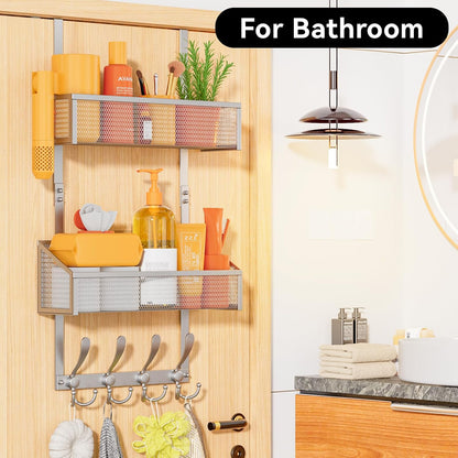 Over The Door Hooks Organizer, Coat Rack Over The Door Storage Hanger Towel Rack, Back of Door Storage Organizer for Bathroom,Bedroom,Kitchen,Office (Black, 3-Tier)