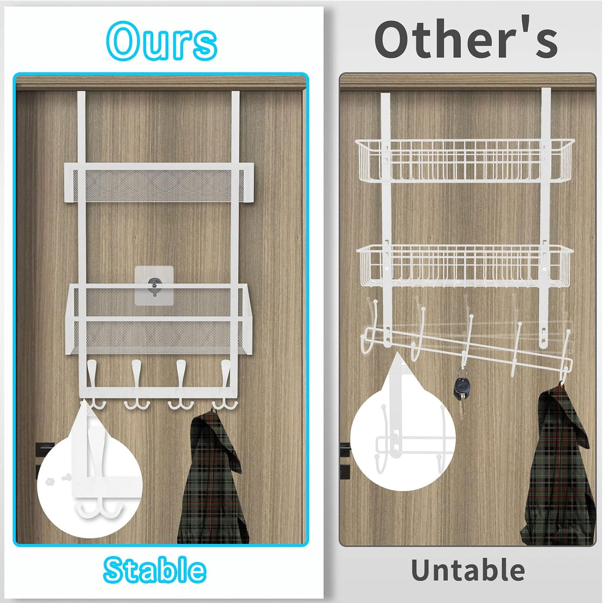 Over The Door Hooks Organizer, Coat Rack Over The Door Storage Hanger Towel Rack, Back of Door Storage Organizer for Bathroom,Bedroom,Kitchen,Office (Black, 3-Tier)