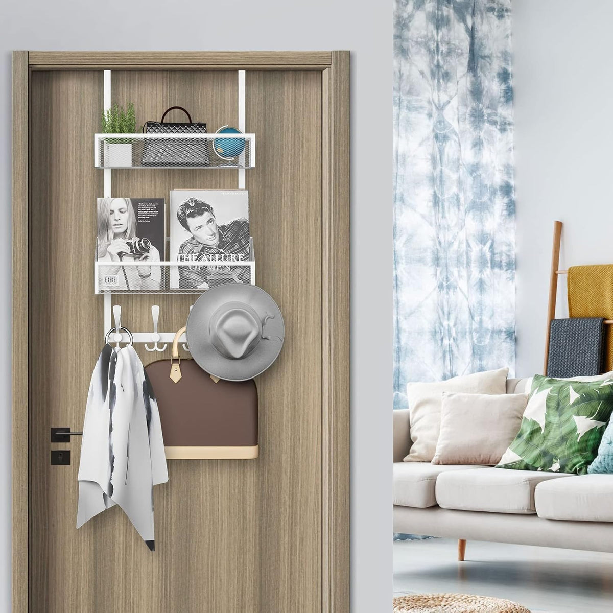 Over The Door Hooks Organizer, Coat Rack Over The Door Storage Hanger Towel Rack, Back of Door Storage Organizer for Bathroom,Bedroom,Kitchen,Office (Black, 3-Tier)
