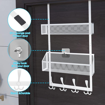 Over The Door Hooks Organizer, Coat Rack Over The Door Storage Hanger Towel Rack, Back of Door Storage Organizer for Bathroom,Bedroom,Kitchen,Office (Black, 3-Tier)