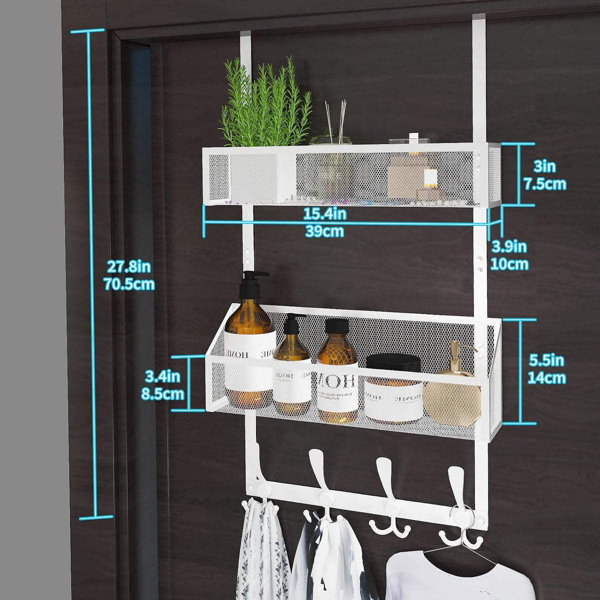 Over The Door Hooks Organizer, Coat Rack Over The Door Storage Hanger Towel Rack, Back of Door Storage Organizer for Bathroom,Bedroom,Kitchen,Office (Black, 3-Tier)