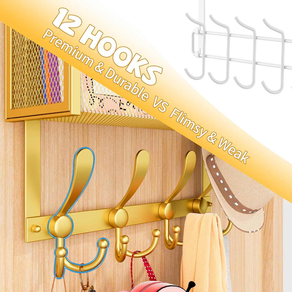 Over The Door Hooks Organizer, Coat Rack Over The Door Storage Hanger Towel Rack, Back of Door Storage Organizer for Bathroom,Bedroom,Kitchen,Office (Black, 3-Tier)