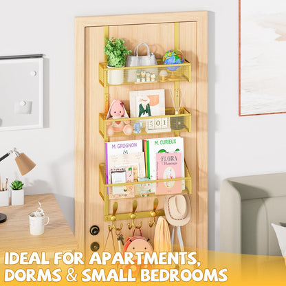 Over The Door Hooks Organizer, Coat Rack Over The Door Storage Hanger Towel Rack, Back of Door Storage Organizer for Bathroom,Bedroom,Kitchen,Office (Black, 3-Tier)