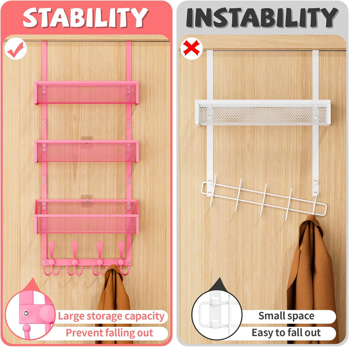 Over The Door Hooks Organizer, Coat Rack Over The Door Storage Hanger Towel Rack, Back of Door Storage Organizer for Bathroom,Bedroom,Kitchen,Office (Black, 3-Tier)