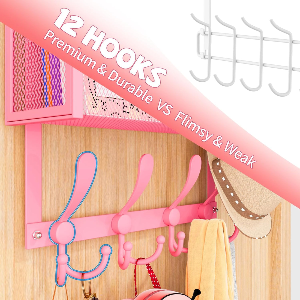 Over The Door Hooks Organizer, Coat Rack Over The Door Storage Hanger Towel Rack, Back of Door Storage Organizer for Bathroom,Bedroom,Kitchen,Office (Black, 3-Tier)