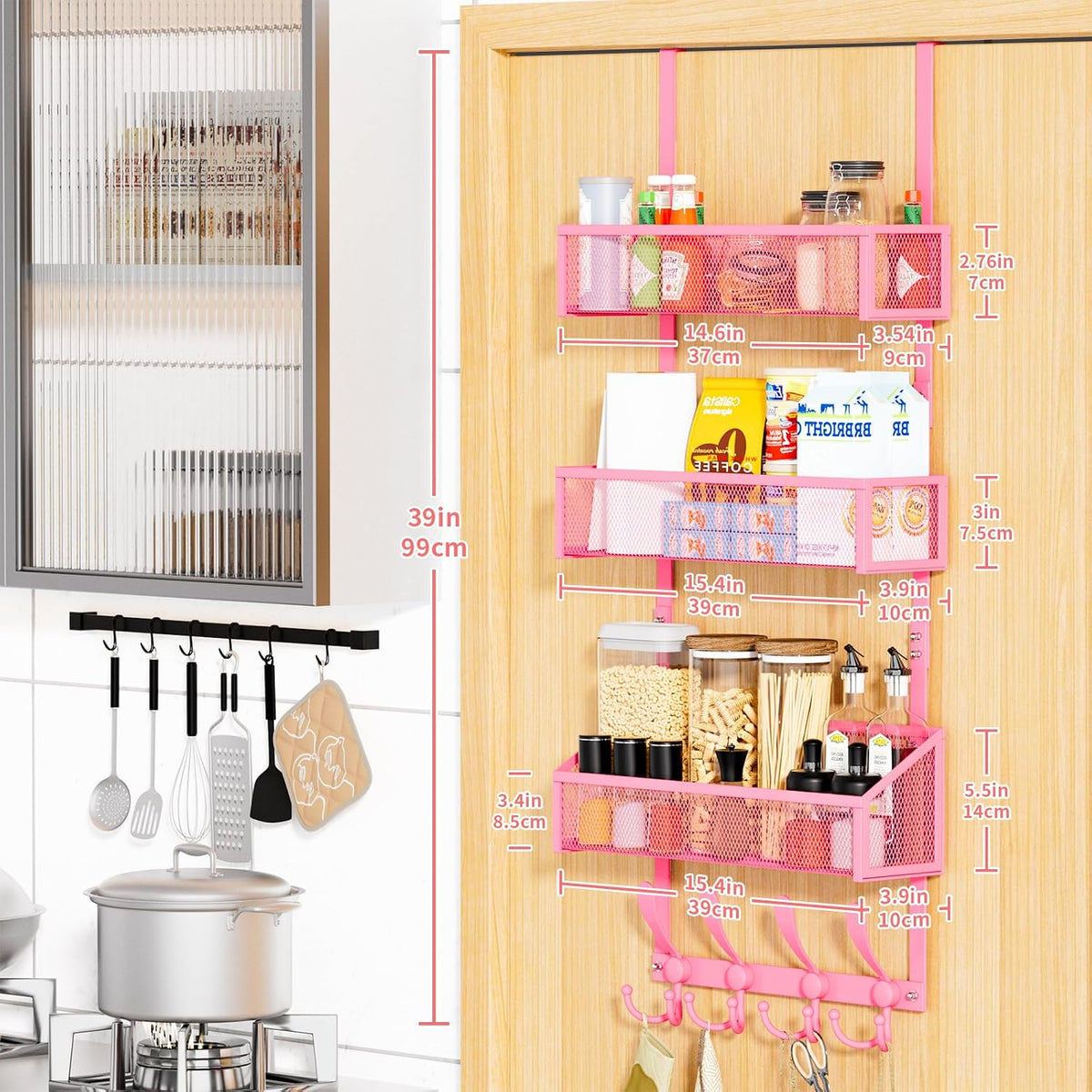 Over The Door Hooks Organizer, Coat Rack Over The Door Storage Hanger Towel Rack, Back of Door Storage Organizer for Bathroom,Bedroom,Kitchen,Office (Black, 3-Tier)