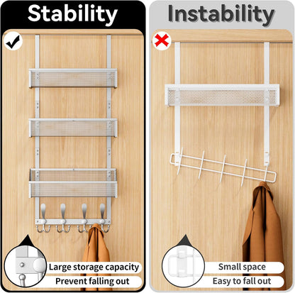 Over The Door Hooks Organizer, Coat Rack Over The Door Storage Hanger Towel Rack, Back of Door Storage Organizer for Bathroom,Bedroom,Kitchen,Office (Black, 3-Tier)