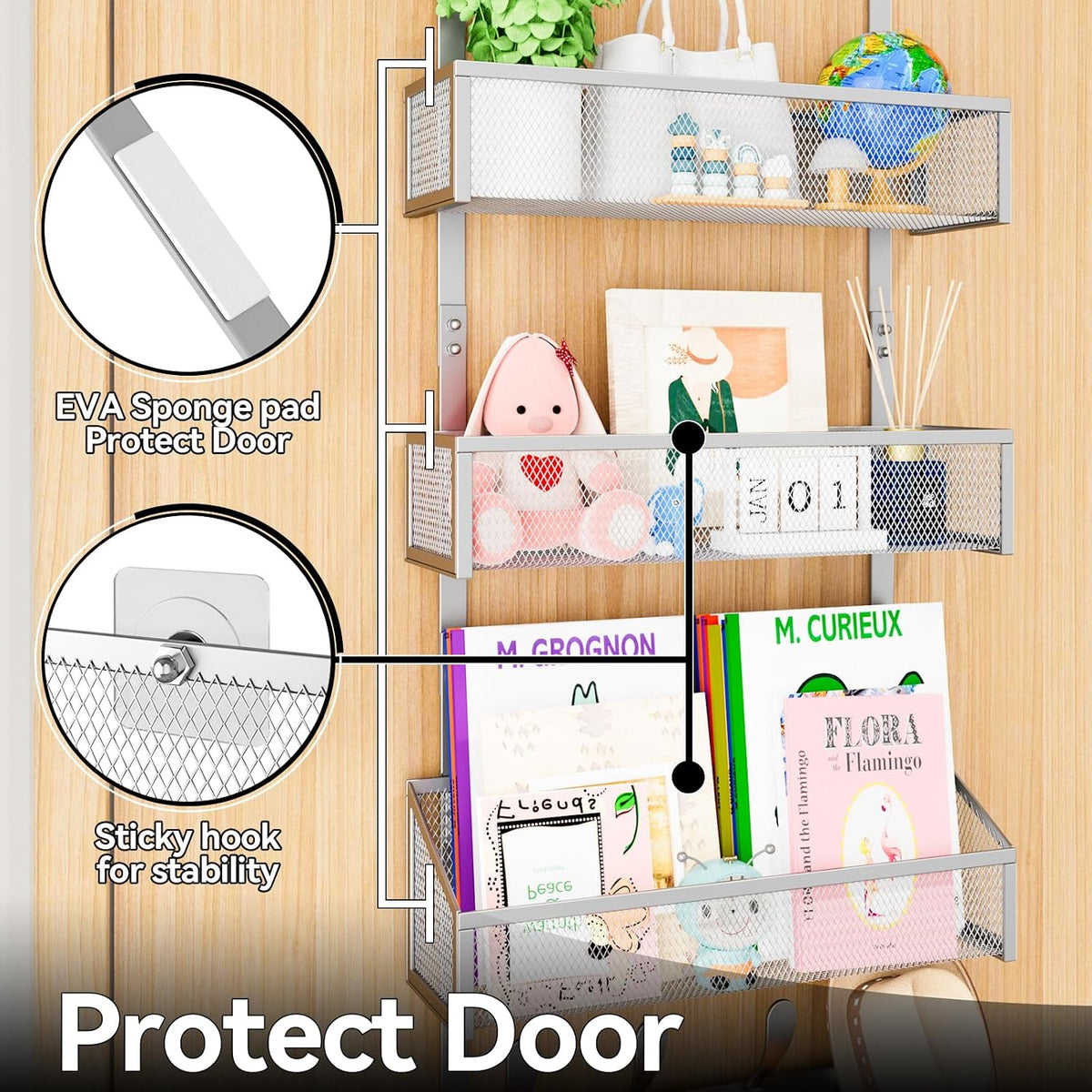 Over The Door Hooks Organizer, Coat Rack Over The Door Storage Hanger Towel Rack, Back of Door Storage Organizer for Bathroom,Bedroom,Kitchen,Office (Black, 3-Tier)