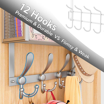Over The Door Hooks Organizer, Coat Rack Over The Door Storage Hanger Towel Rack, Back of Door Storage Organizer for Bathroom,Bedroom,Kitchen,Office (Black, 3-Tier)