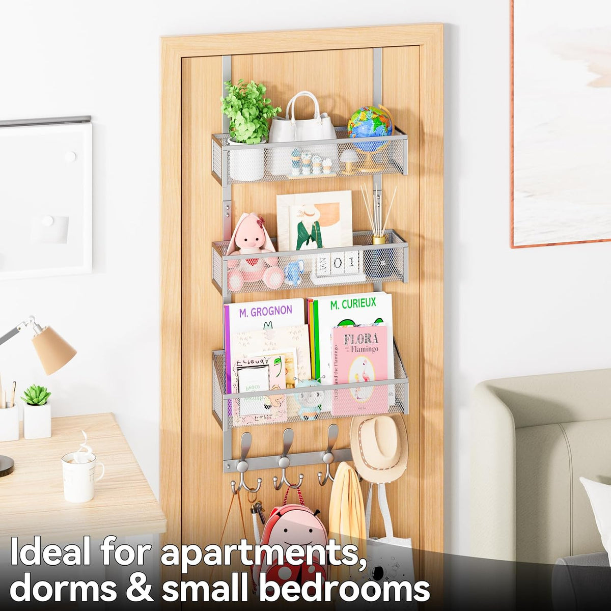 Over The Door Hooks Organizer, Coat Rack Over The Door Storage Hanger Towel Rack, Back of Door Storage Organizer for Bathroom,Bedroom,Kitchen,Office (Black, 3-Tier)