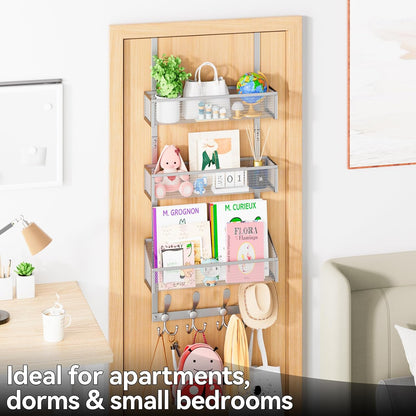 Over The Door Hooks Organizer, Coat Rack Over The Door Storage Hanger Towel Rack, Back of Door Storage Organizer for Bathroom,Bedroom,Kitchen,Office (Black, 3-Tier)